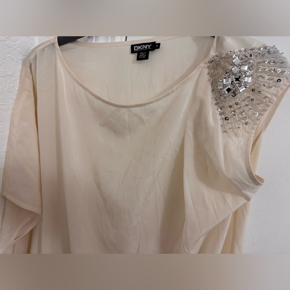 DKNY Ivory Mini dress/ Top with Sparkling Shoulder Detail